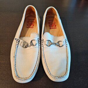 1901 NAPLES Perforated Leather Men's Driving Loafers, Beige, 12M